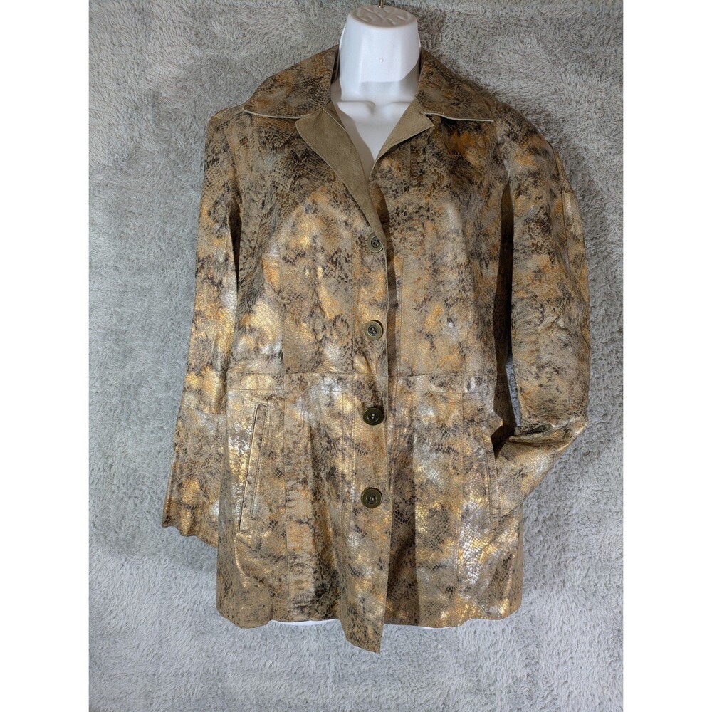 Chico’s Size 0/S/4 Reversible Tan Suede Metallic Snakeskin Leather Jacket Coat
